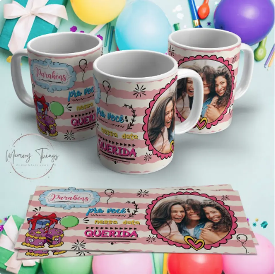 Caneca Aniversario Colorida com foto 3