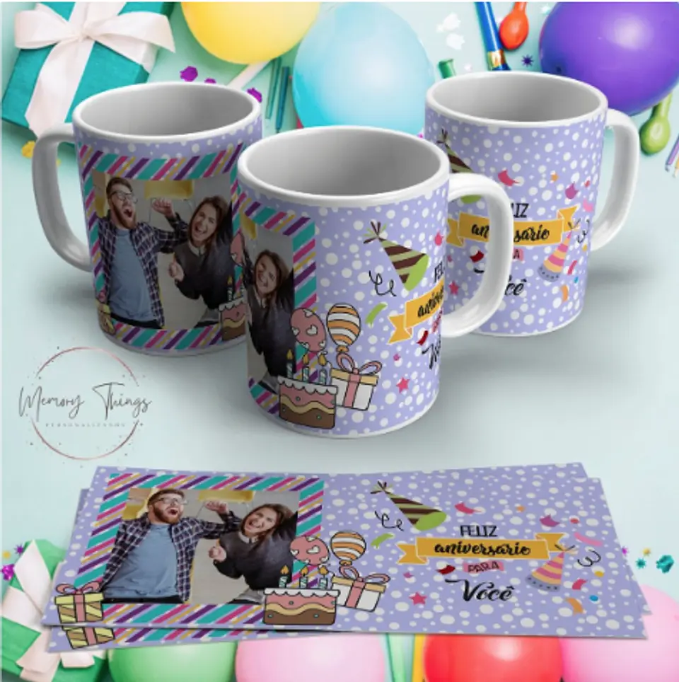 Caneca Aniversario Colorida com foto 4