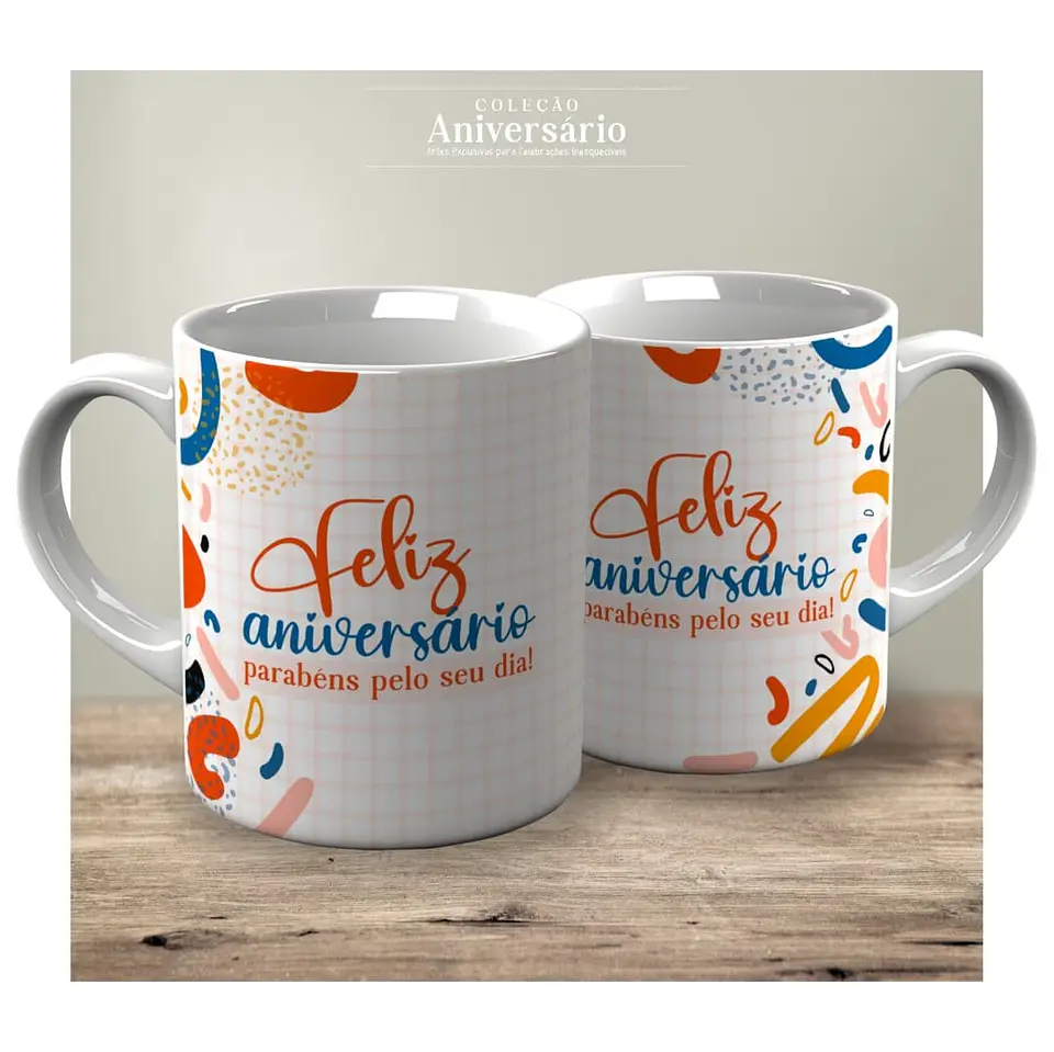 Colección de tazas coloridas de Feliz Cumpleaños 2