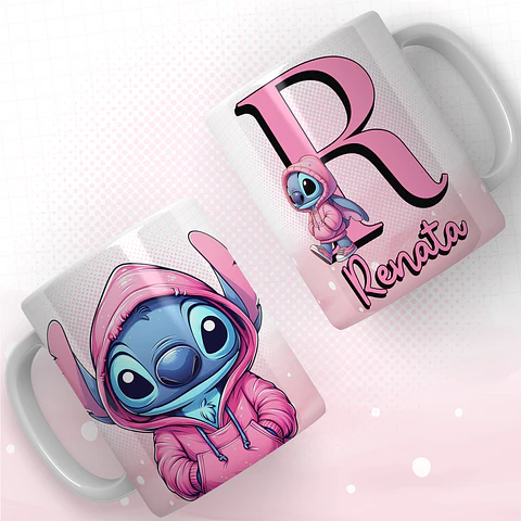 Caneca Rosa Stitch Alfabeto