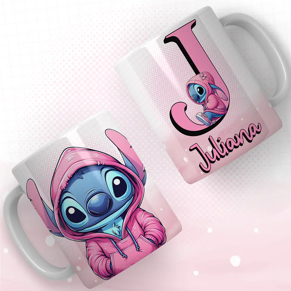 Taza con el alfabeto de puntada rosa 6
