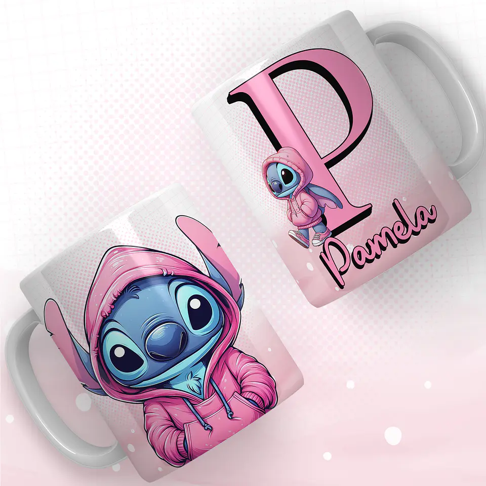 Taza con el alfabeto de puntada rosa 9