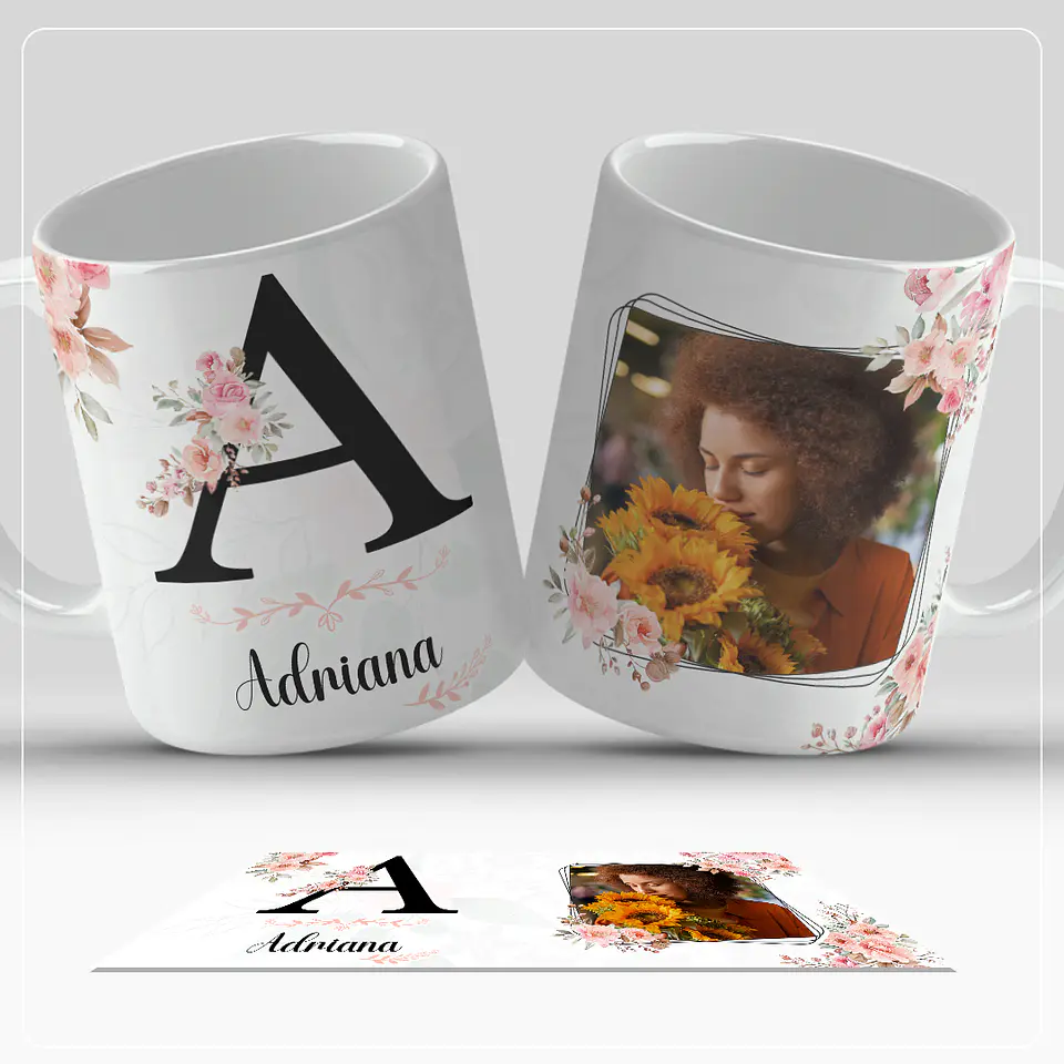 Caneca personalizada com letra do alfabeto e foto 1
