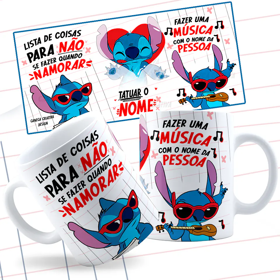 Caneca Stitch Namorado Lista de coisas para não fazer quando namorar 1