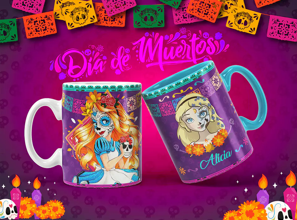 Caneca Halloween Personagens Caveira mexicana 2