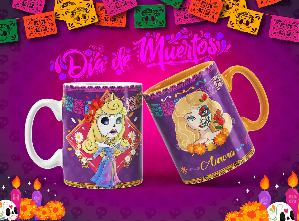 Caneca Halloween Personagens Caveira mexicana 6