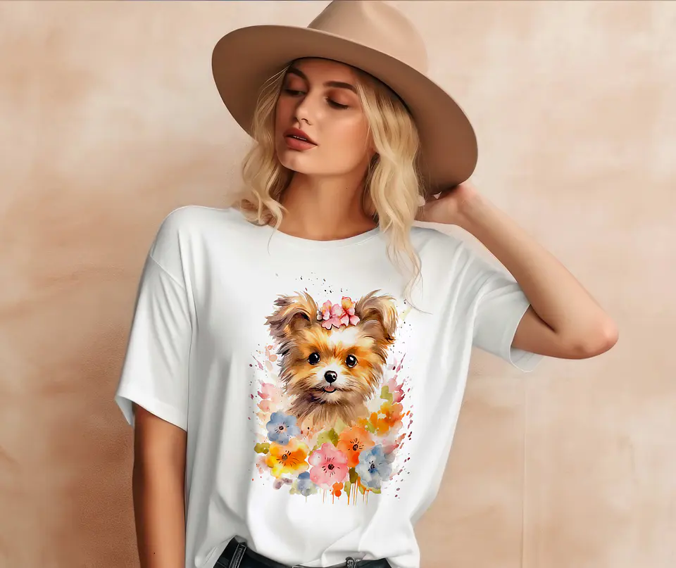 T-shirt de Cães Flores 3