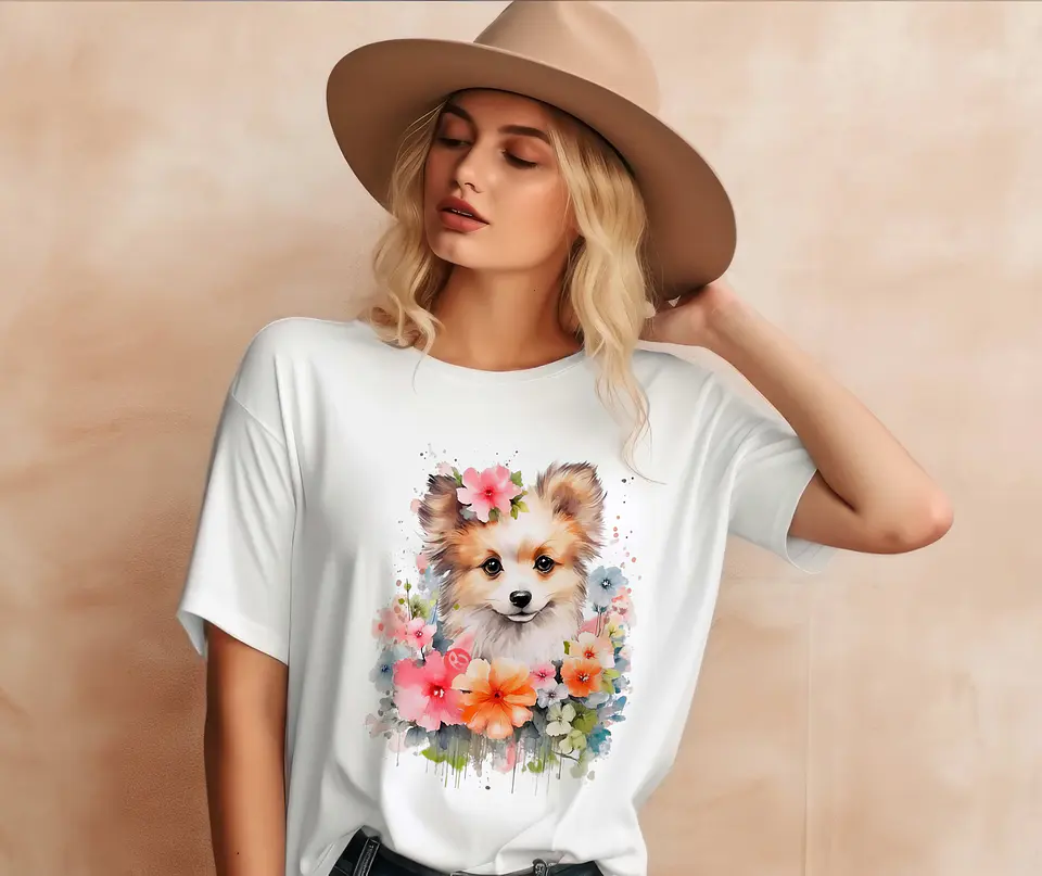 T-shirt de Cães Flores 8