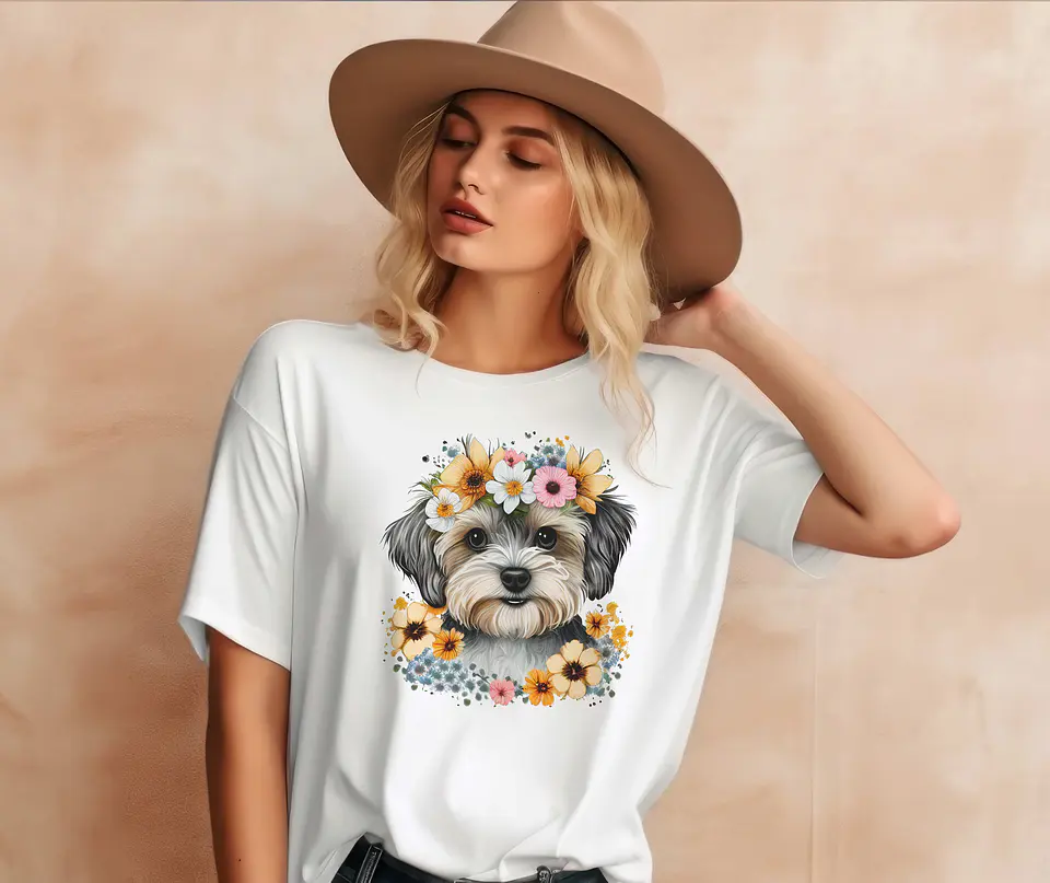T-shirt de Cães Flores 23