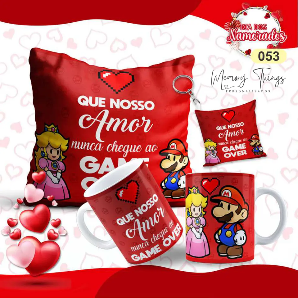 Pack Almofada 20x20 + Caneca + Porta chaves  Namorados  4
