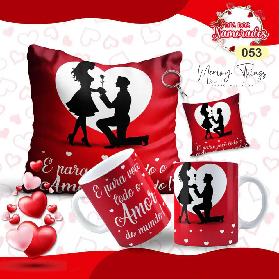 Pack Almofada 20x20 + Caneca + Porta chaves  Namorados  6