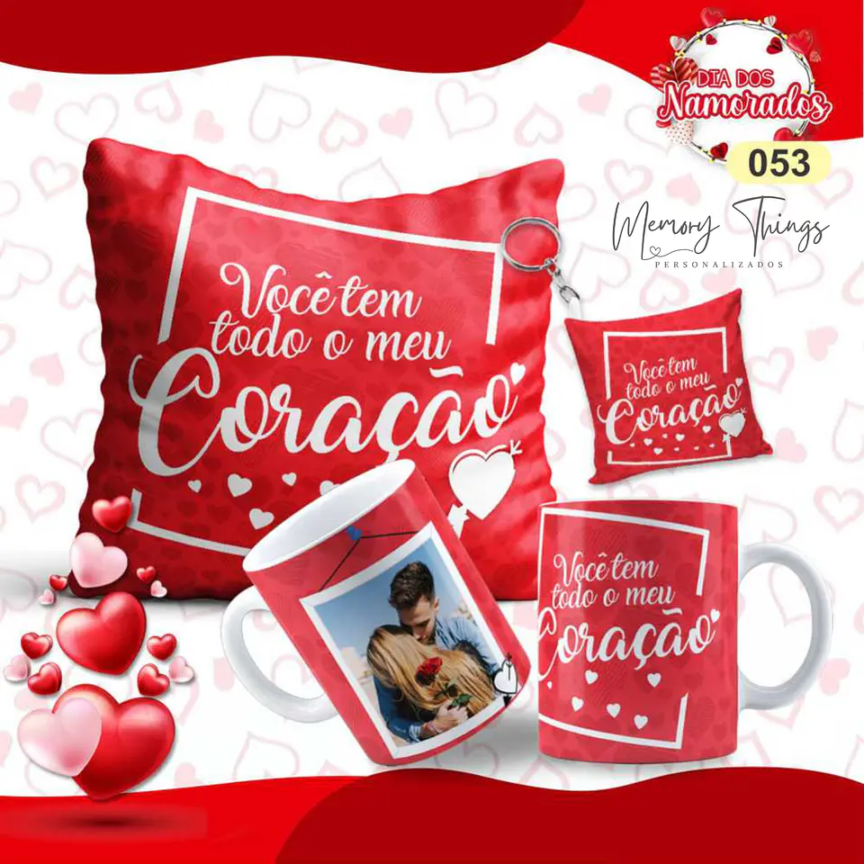 Pack Almofada 20x20 + Caneca + Porta chaves  Namorados  8