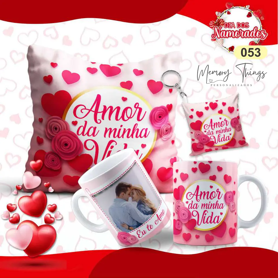 Pack Almofada 20x20 + Caneca + Porta chaves  Namorados  9