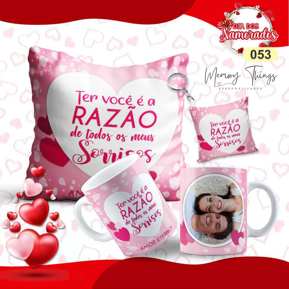 Pack Almofada 20x20 + Caneca + Porta chaves  Namorados  13