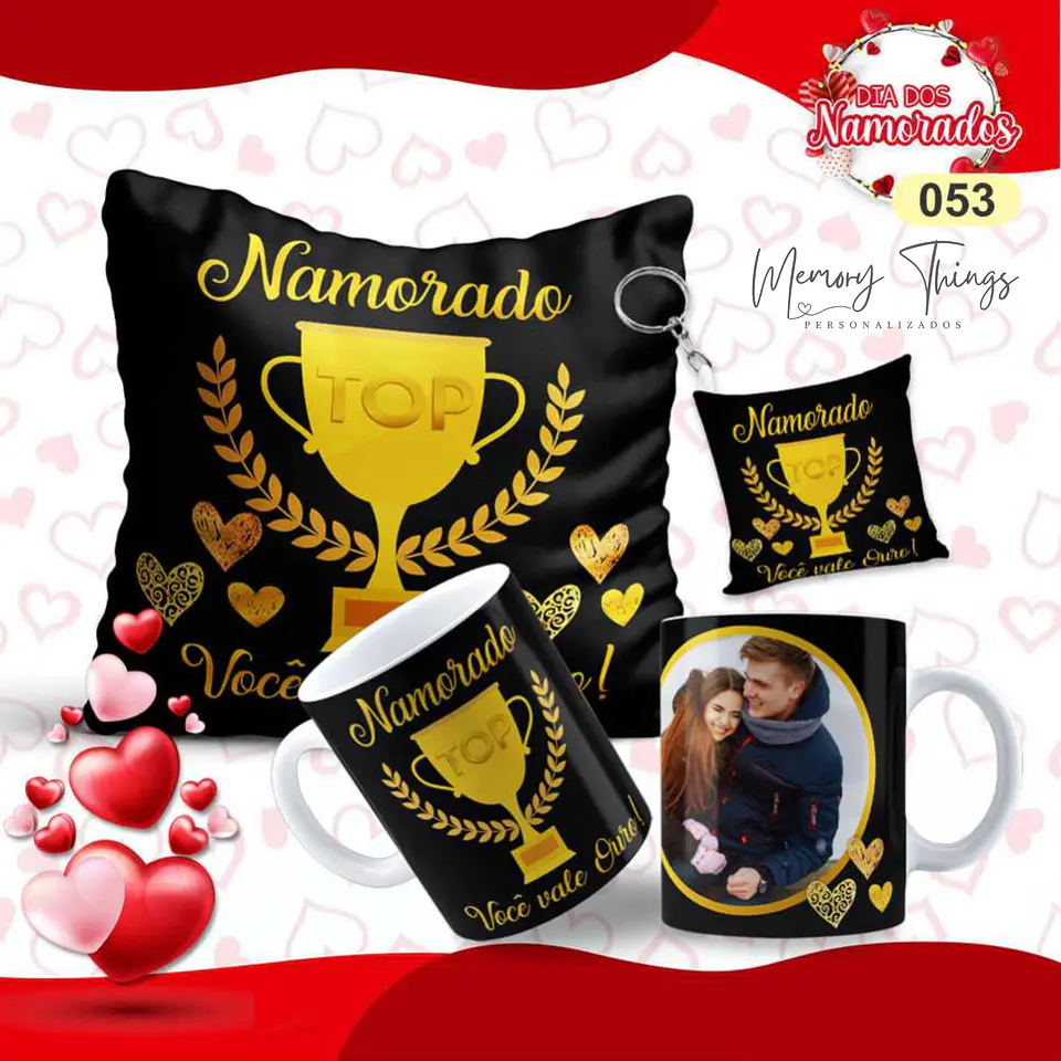 Pack Almofada 20x20 + Caneca + Porta chaves  Namorados  20