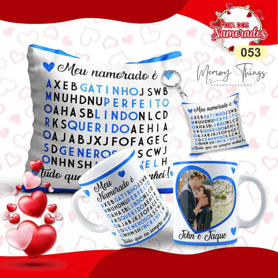 Pack Almofada 20x20 + Caneca + Porta chaves  Namorados  22