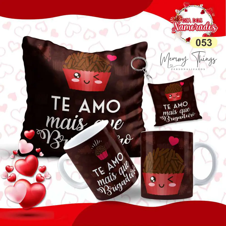Pack Almofada 20x20 + Caneca + Porta chaves  Namorados  24