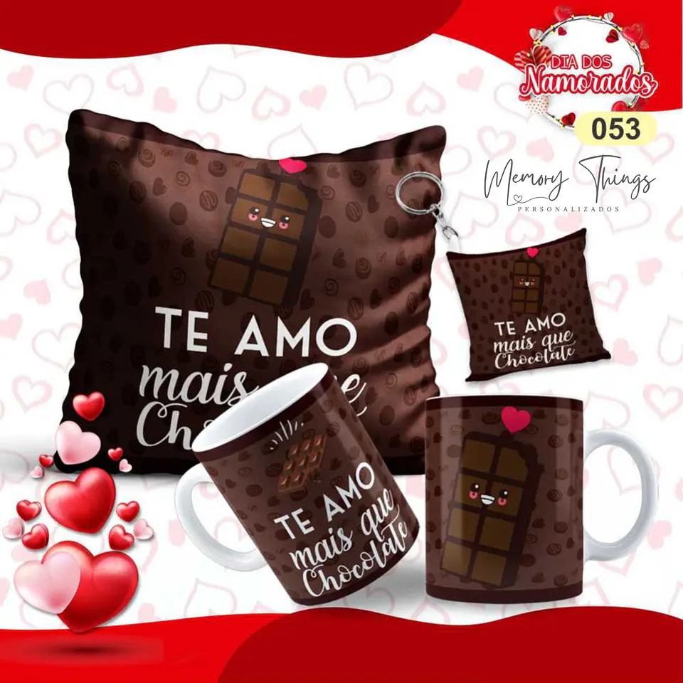 Pack Almofada 20x20 + Caneca + Porta chaves  Namorados  25