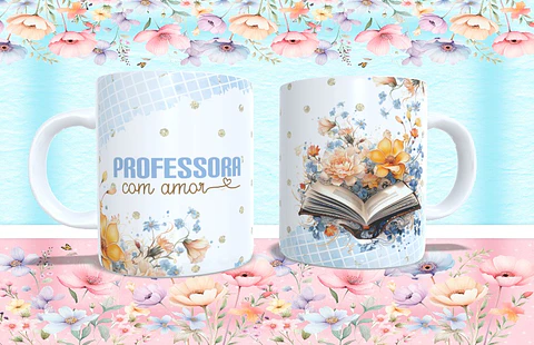 Coleção caneca professora Floral
