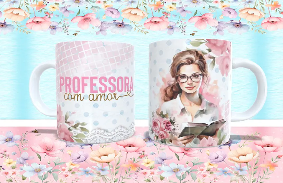 Coleção caneca professora Floral 2