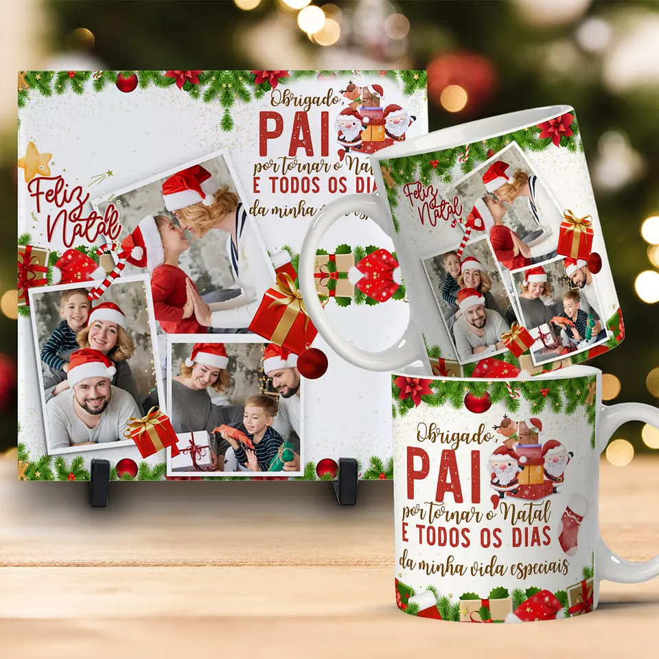 Kit Combo de Natal: Caneca + Azulejo Personalizado 11