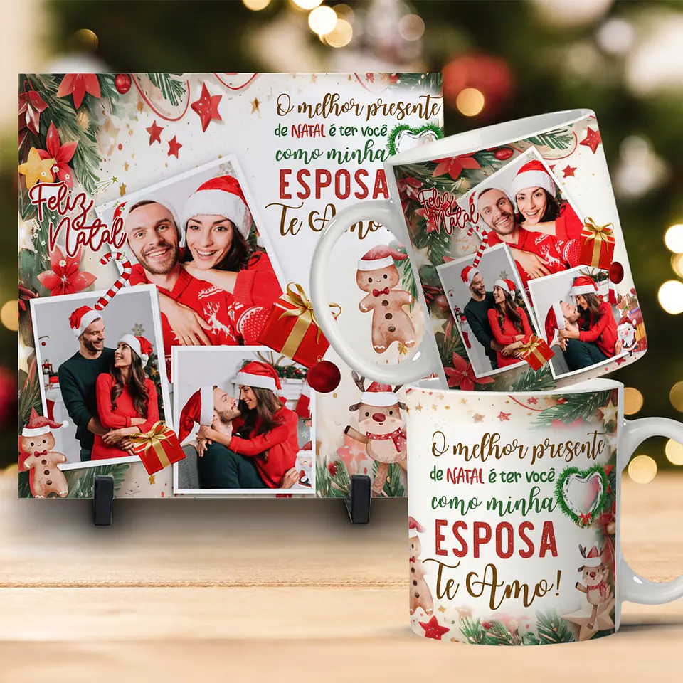 Kit Combo de Natal: Caneca + Azulejo Personalizado 16