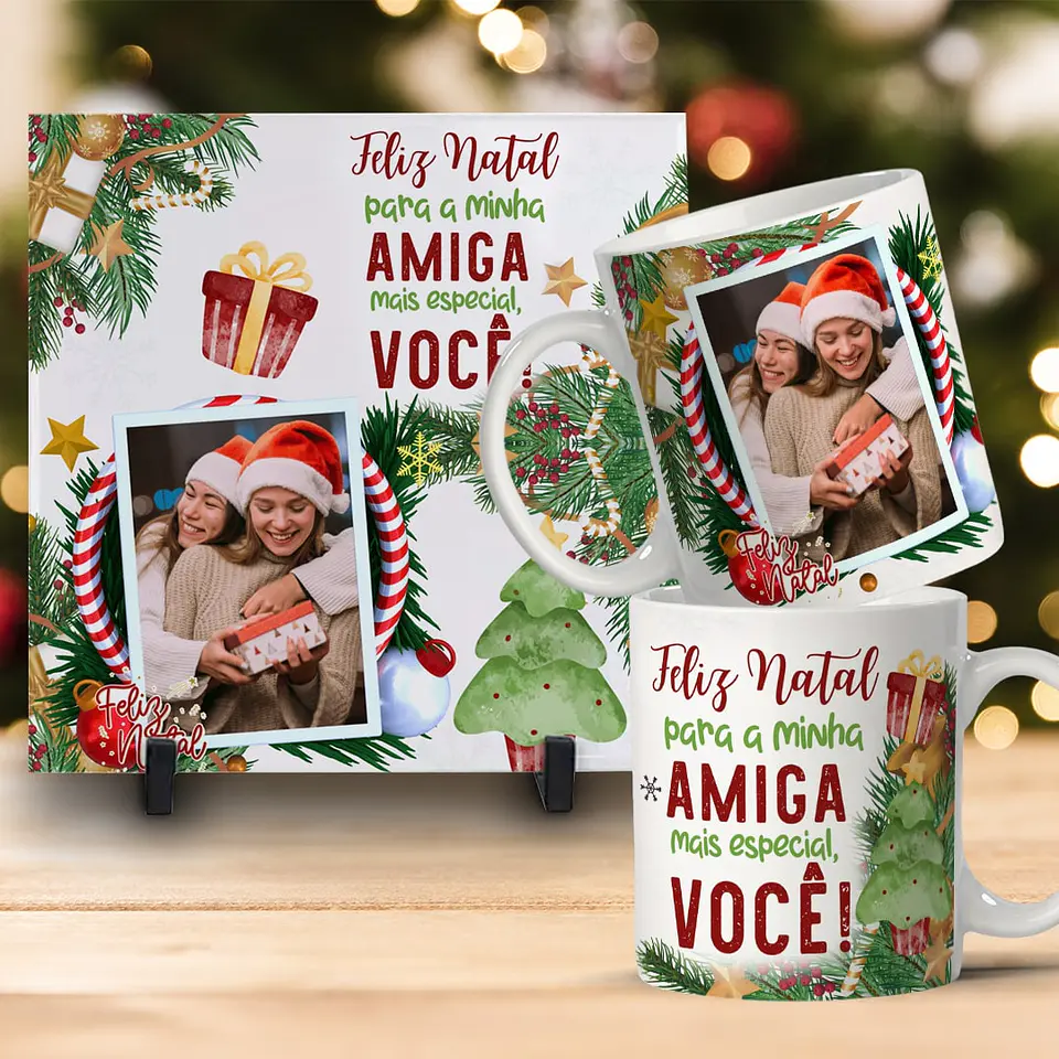 Kit Combo de Natal: Caneca + Azulejo Personalizado 17