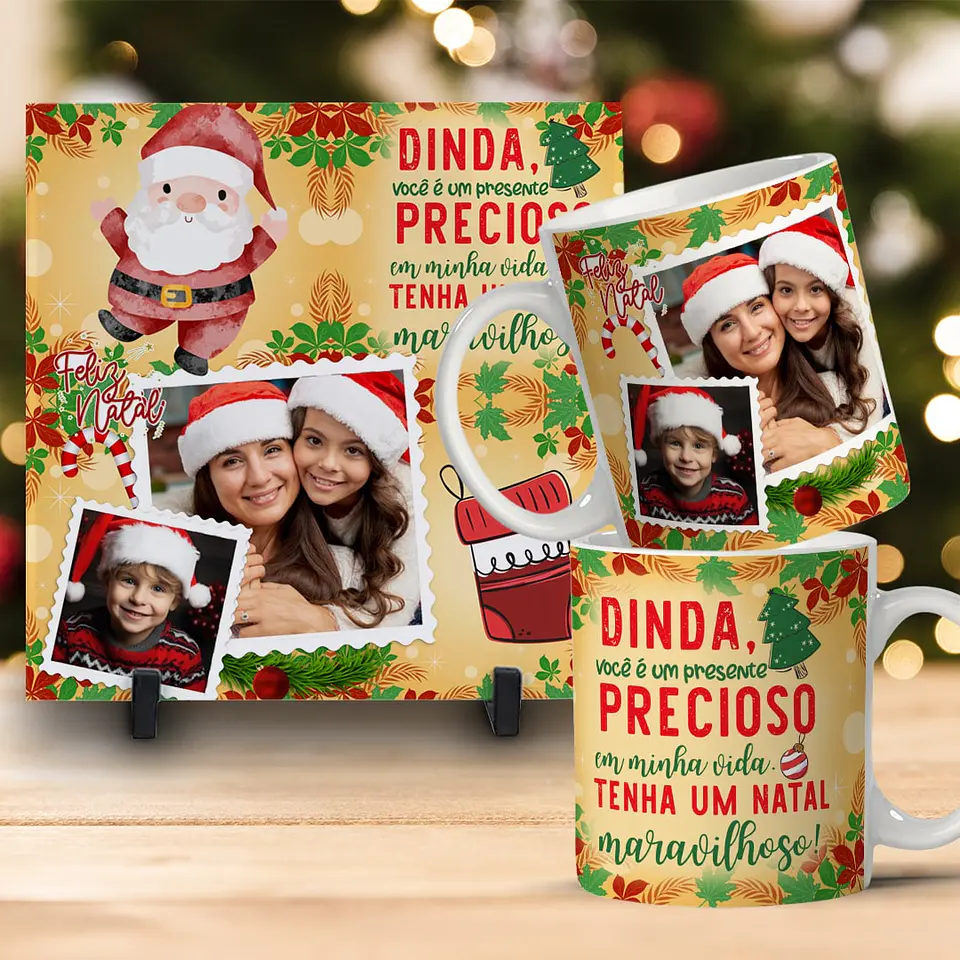 Kit Combo de Natal: Caneca + Azulejo Personalizado 21