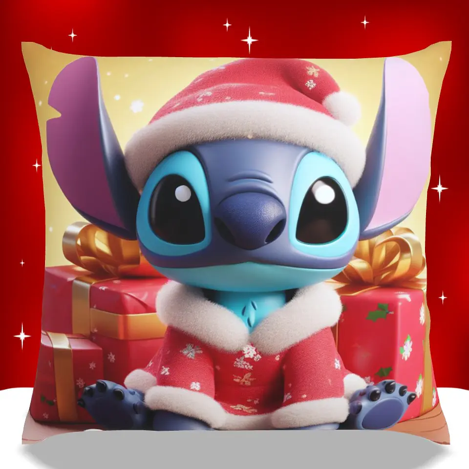 Almofadas Stitch Natal em Portugal e Europa | Decoração Artesanal com Impressão DTF UV de Alta Qualidade 2
