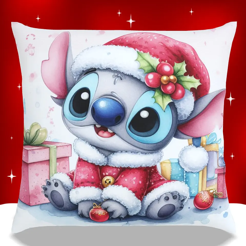 Almofadas Stitch Natal em Portugal e Europa | Decoração Artesanal com Impressão DTF UV de Alta Qualidade 3