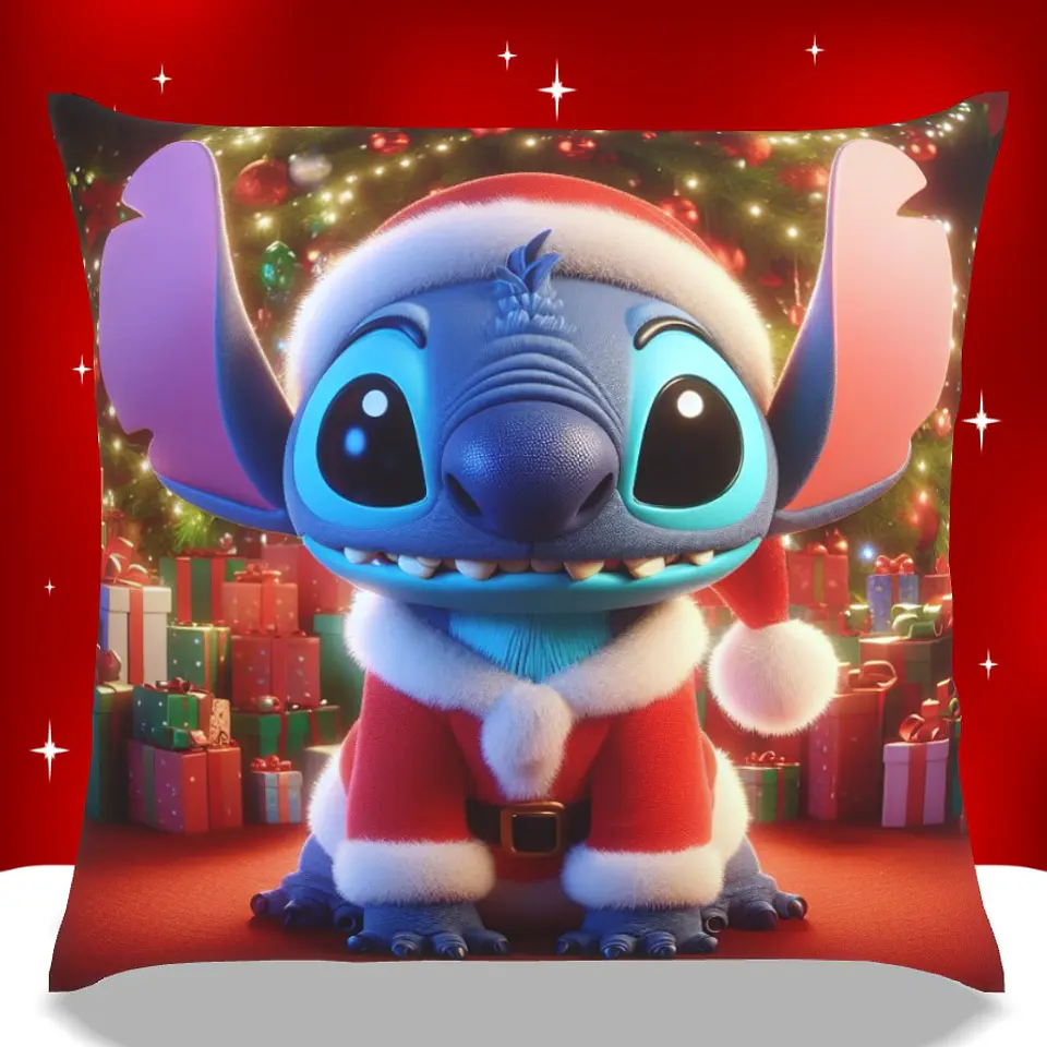 Almofadas Stitch Natal em Portugal e Europa | Decoração Artesanal com Impressão DTF UV de Alta Qualidade 4