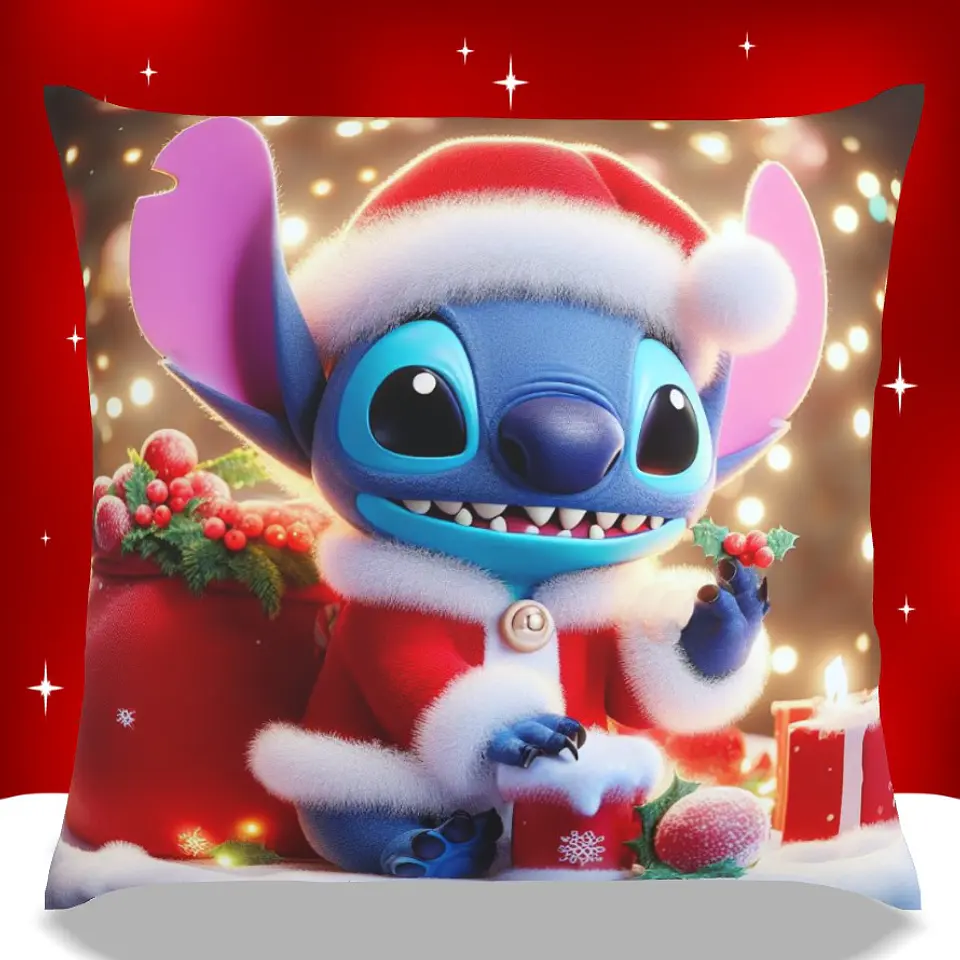 Almofadas Stitch Natal em Portugal e Europa | Decoração Artesanal com Impressão DTF UV de Alta Qualidade 5