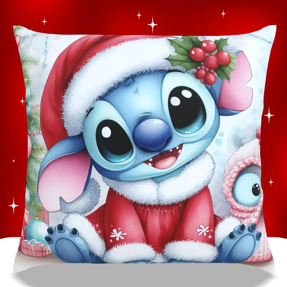 Almofadas Stitch Natal em Portugal e Europa | Decoração Artesanal com Impressão DTF UV de Alta Qualidade 7