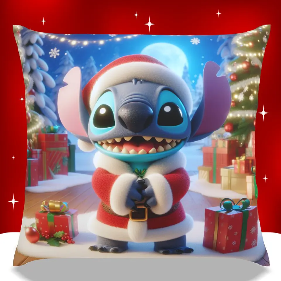 Almofadas Stitch Natal em Portugal e Europa | Decoração Artesanal com Impressão DTF UV de Alta Qualidade 8