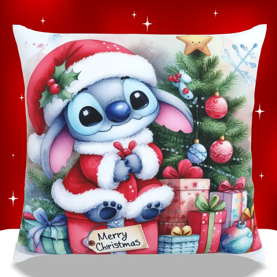 Almofadas Stitch Natal em Portugal e Europa | Decoração Artesanal com Impressão DTF UV de Alta Qualidade 9