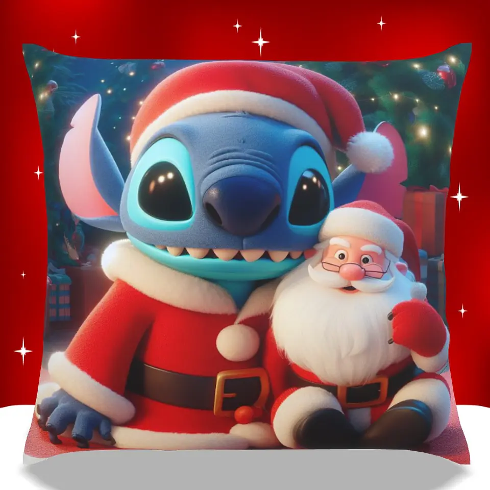 Almofadas Stitch Natal em Portugal e Europa | Decoração Artesanal com Impressão DTF UV de Alta Qualidade 13