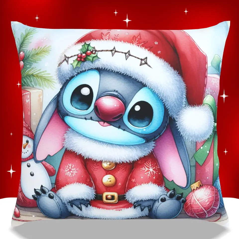 Almofadas Stitch Natal em Portugal e Europa | Decoração Artesanal com Impressão DTF UV de Alta Qualidade 15