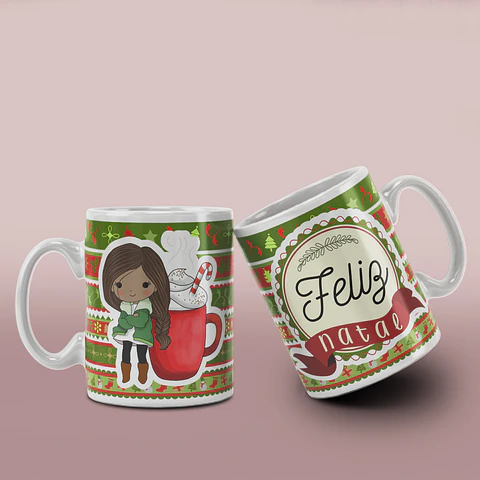 Canecas de Porcelana "Bonecas de Natal Fofas"