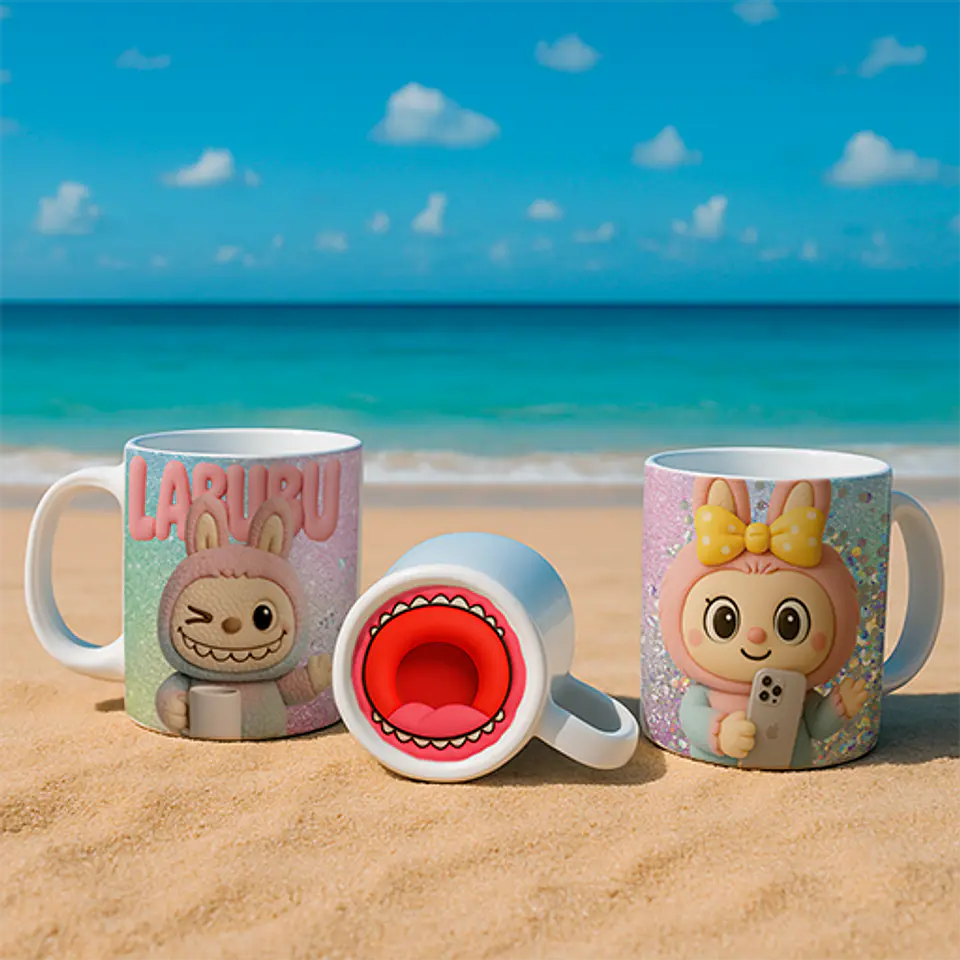 Coleção Caneca Labubu com Bocão - Branca 10