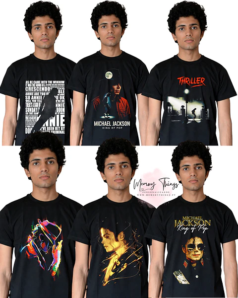 T-shirt Michael Jackson Filme 2026 - 100% Algodão DTF Halftone
