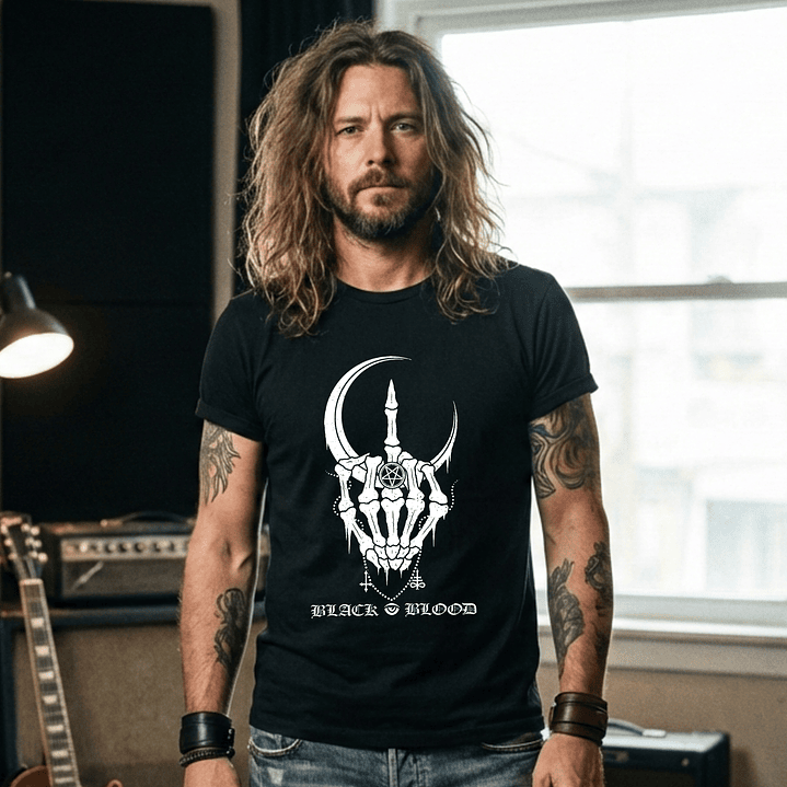 T-shirt Black Blood Metal Edition - 100% Algodão - DTF Halftone 1