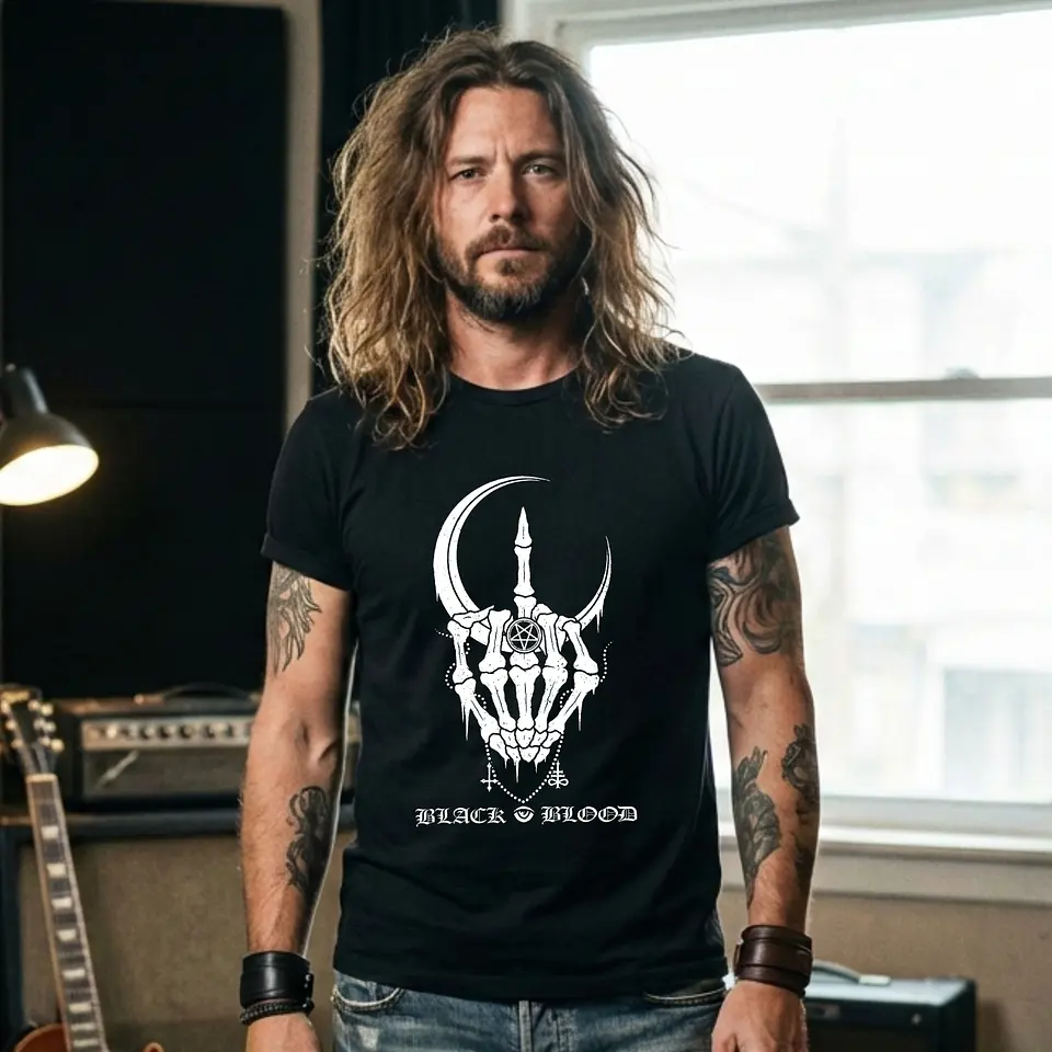 T-shirt Black Blood Metal Edition - 100% Algodão - DTF Halftone 1