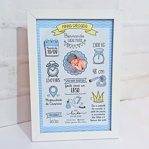 Quadro de nascimento personalizado com dados do bebé