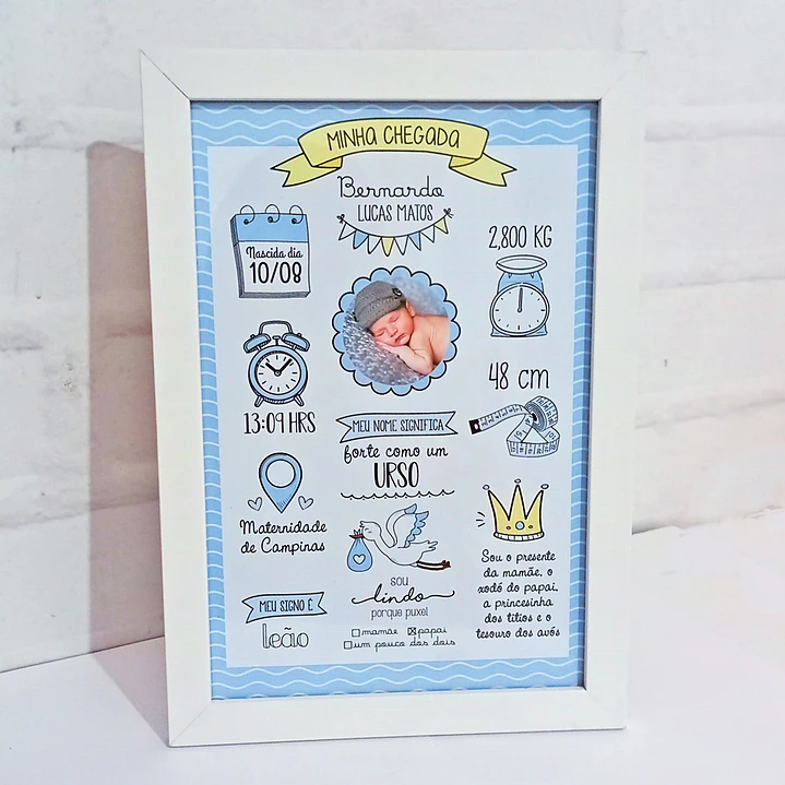 Quadro de nascimento personalizado com dados do bebé 1