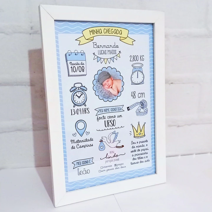 Quadro de nascimento personalizado com dados do bebé 2