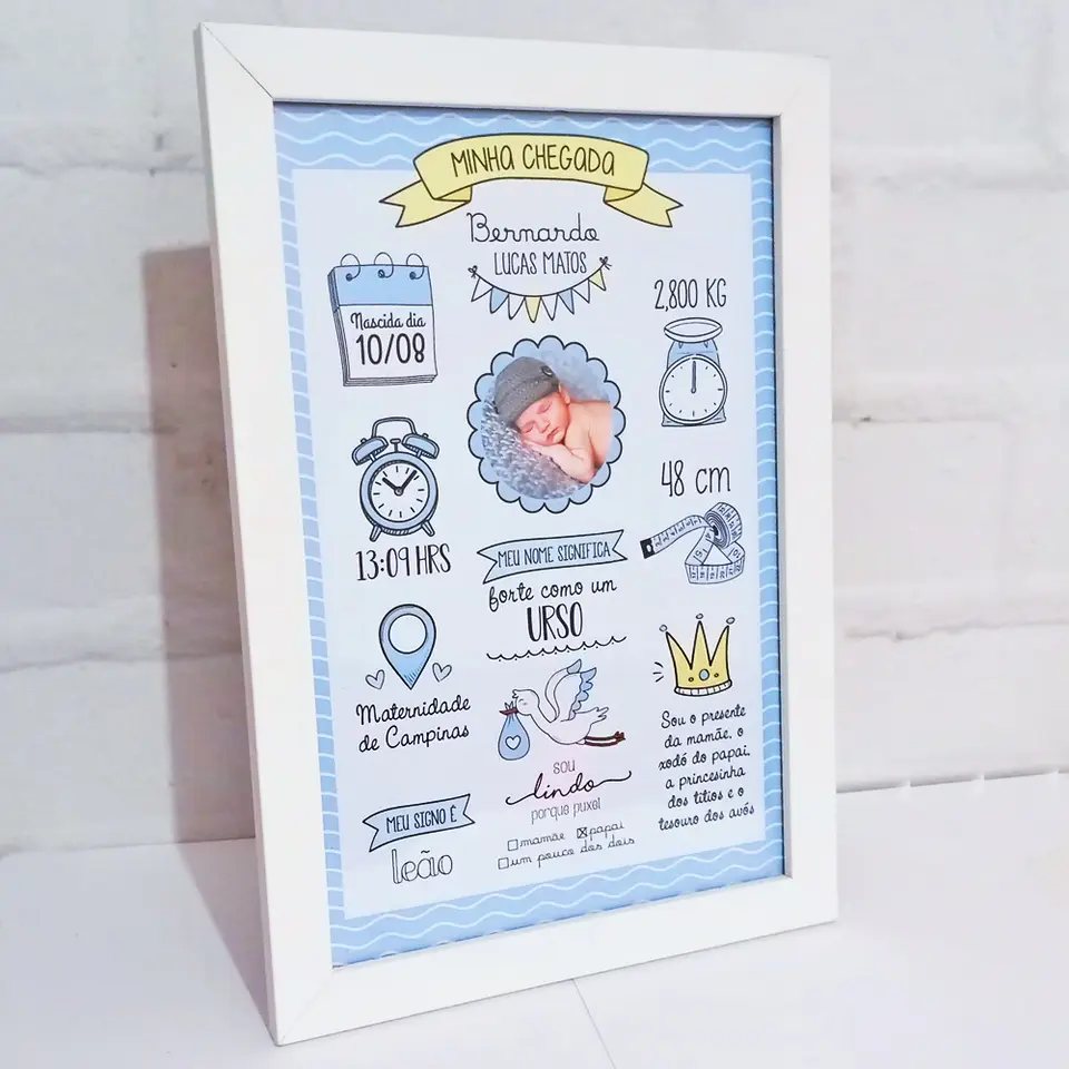 Quadro de nascimento personalizado com dados do bebé 2