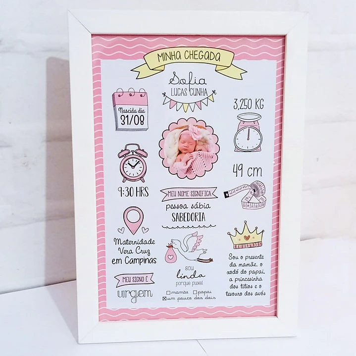 Quadro de nascimento personalizado com dados do bebé 5