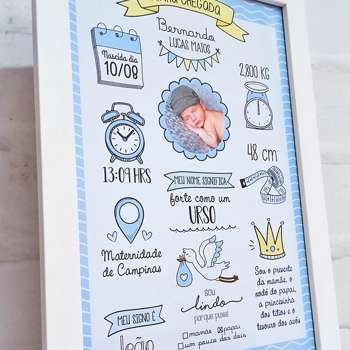 Quadro de nascimento personalizado com dados do bebé 3