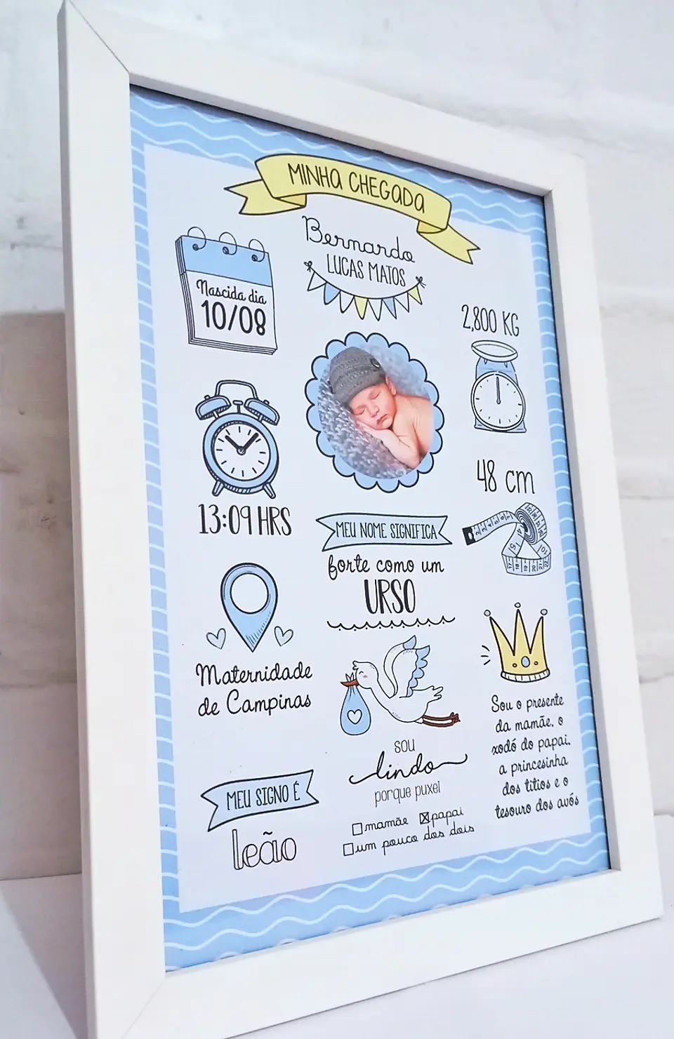 Quadro de nascimento personalizado com dados do bebé 3