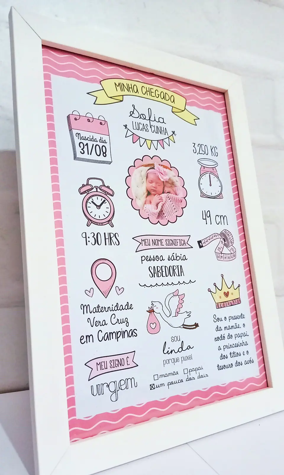 Quadro de nascimento personalizado com dados do bebé 6